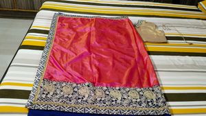 Pink And Blue Sari With Blouse