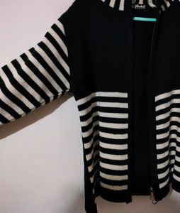 Woolen Black White Strip Jacket