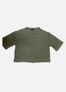 Olive Green Cropped Ribbed Top
