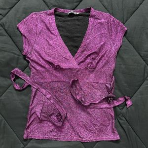 Metallic Purple V-Neck Tie-Waist Top