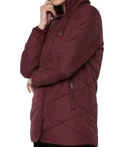 Women Burgundy Quilted Hooded Jacket