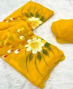 Yellow Floral Chiffon Saree