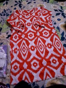 Orange White Print Dress