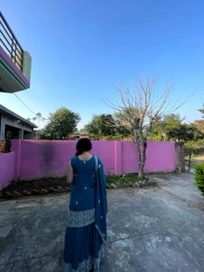 Blue Embroidered Kurta Set(padded)