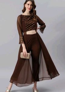 Elegant Brown &amp; Ethnic Top and Pant Set 🎀