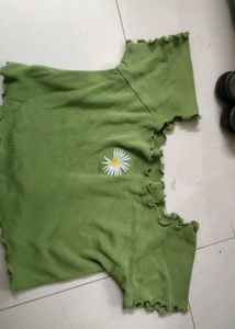 Green Daisy Embroidered Crop Top
