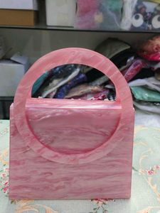 Pink Floral Acrylic Top Handle Bag
