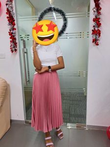 Pink Pleated Midi Skirt