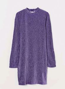 Purple Crinkle Mock Neck Mini Dress