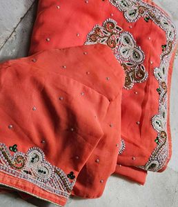 Beautiful Moti Work Saree Woth Blouse 💗