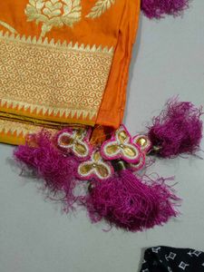 Orange Floral Dupatta