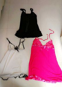 4 Set Black Sheer Babydoll Lingerie Night Dr