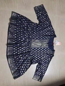 Navy &amp; Silver Print Peplum Top