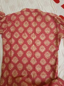 Pink Print Kurti Pant Dupatta Set With Freebies