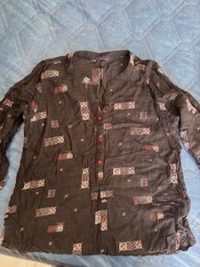 Brown Patterned Long Sleeve Blouse