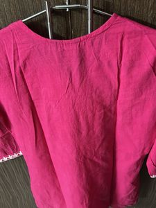 Pink Embroidered Short Kurti Top