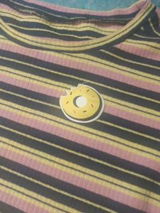 Striped Crop Top with Donut Patch