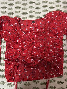 Red Tieup Detailed Top For Women