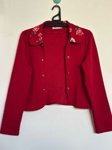 Red Floral Embroidered Jacket