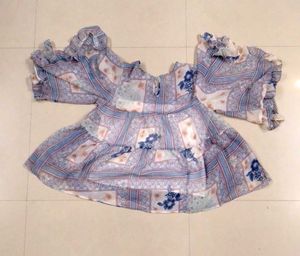 Cute Floral Patchwork Ruffle Sleeve Top