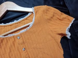 Musturd Ribbed Crop Top with Button Details