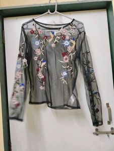Floral Embroidered Sheer Top