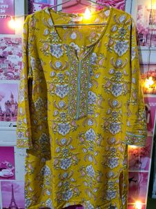 New Pretty Mustard Rajasthani Print Kurti Women