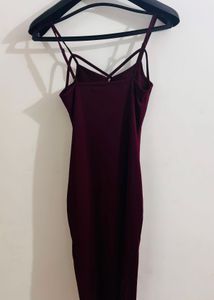 Burgundy Midi Slip Dress with Criss-Cross Straps