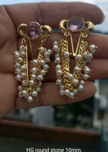 Pearl &amp; Gold Dangle Earrings