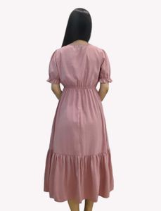 Puff Sleeve Pink Midi Dress