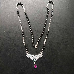 Pure Silver Beautiful Green & Pink CZ Mangalsutra