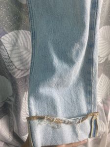 Light Wash Distressed Wide-Leg Jeans