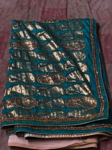 Teal & Gold Embellished Sari