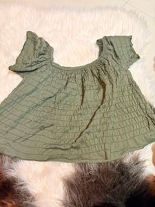 Olive Green Smocked Top