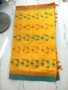 Yellow Floral Cotton Saree🥻🧡