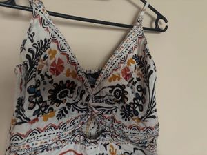 White Boho Print Cutout Jumpsuit