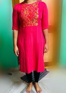 Pink Colour Embroidered Kurta