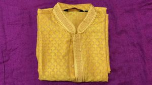 House Of Pataudi Men Mustard Woven Design Kurta