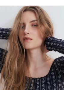 H&amp;M Lace Detail Floral Long Sleeve Ribbed Top/ S