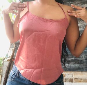 Pink Satin Top For Lounge Wear