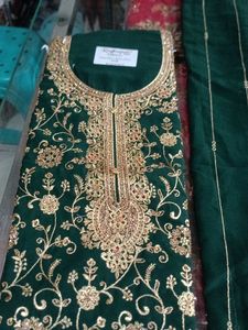 Green &amp; Gold Embroidered Salwar Kameez