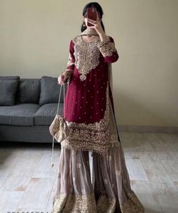Maroon Embroidered Kurta Set