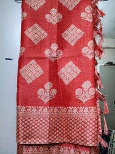 Coral Colour Silk Statement Dupatta