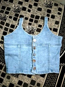 Denim Button-Down Crop Top