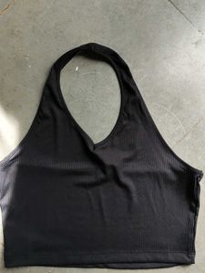 Chic Black Ribbed Halter Neck Crop Top