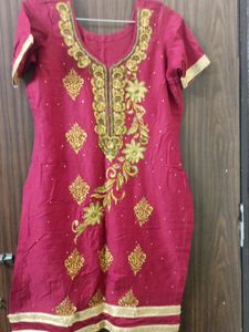 Maroon Suit With Golden Work