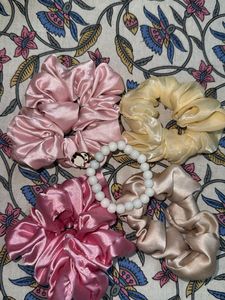 4 New Scrunchies And 1 Bracelet