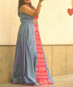 Regal Blue &amp; Pink Silk Floor-Length Anarkali Suit