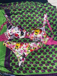 Floral premium satin Bra &amp; Panty Set