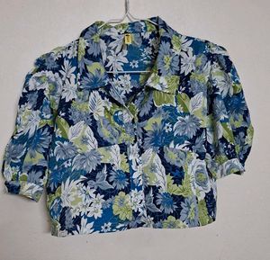 Floral Print Crop Shirt